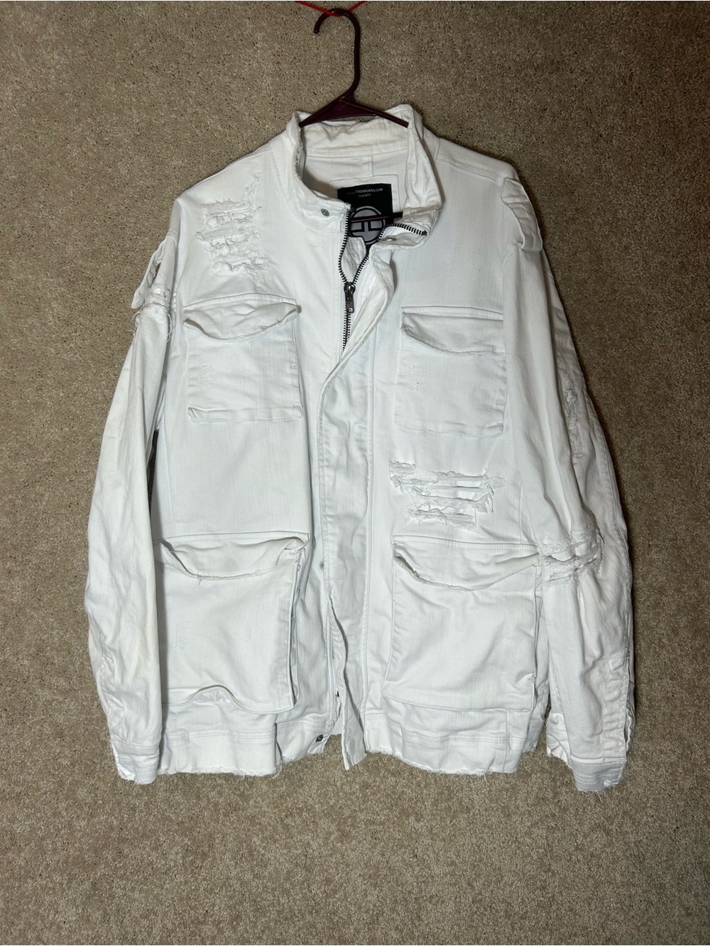 Jordan Craig White Distressed Military Field Jacket xl